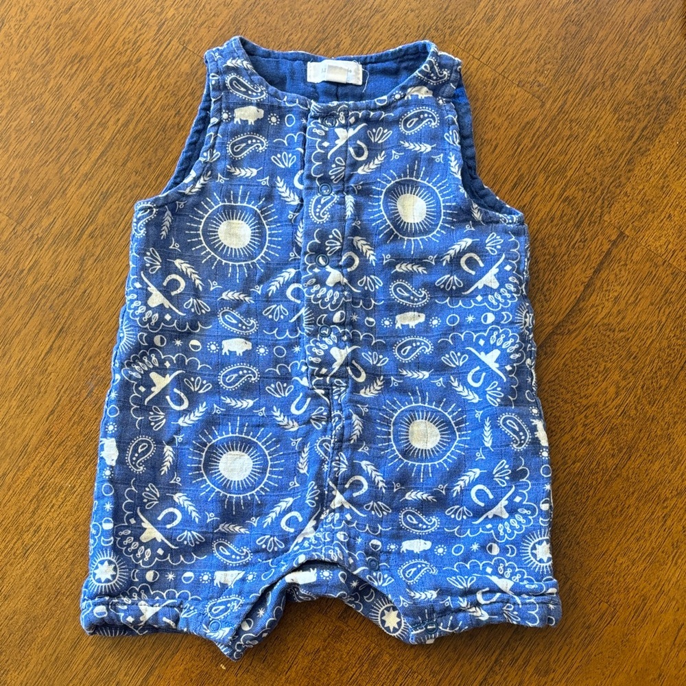 Blue Bandana Baby Romper 3-6mo
